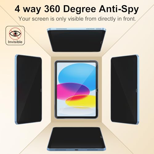 XunyLyee 360° 4-Way Privacy Screen for iPad A16 11th/10th Gen Anti-Spy Film | (11/10.9 inch 2025/2022), privacy tempered glass screen protector, 4-way anti-spy screen protector