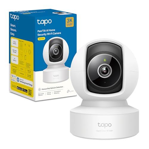 Tapo C232 360° KI WLAN Surveillance Camera, Ethernet/WLAN, 3K 5MP, Motion Tracking, Night Vision, 2-Way Audio, Compatible with Alexa and Google Assistant, MicroSD Card up to 512GB