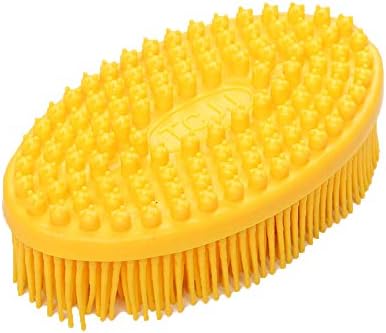 Trigle Silicone Brush Bath Shampoo Comb Cleaning Brush Face & Body Gentle Scrub Skin Exfoliation Massage Nubs Improve Cellulite (Yellow)