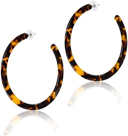 ALEXYWomen’s Mottled Hoop Earrings Bohemia Acrylic Resin Hoops Stud Earrings (B: 3 Tortoiseshell Small)