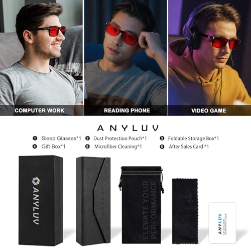 ANYLUV Blue Light Glasses for Sleep, 99.9% Blue Green Light Blocking with Red Lens, Reduce Eye Strain Computer Glasses
