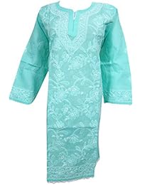 Mogul Womans Blue Shadow work hand embroidered Cotton Tunic Dress XL