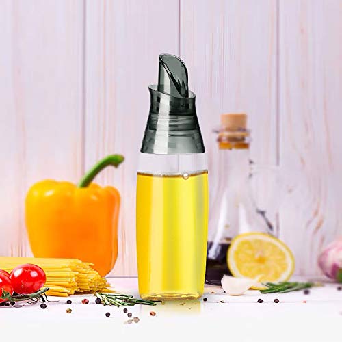 Olive Oil Dispenser Automatic Flip Oil Bottle Leakproof Glass Oil and Vinegar Cruet Condiment Container for Kitchen Cooking 12 Ounce (Grey)