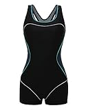 ReliBeauty Women's Boy-Leg One Piece Swimsuit, Black-2, L 6-8
