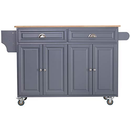 Rolling Oak Wood DropLeaf Kitchen Island Cart With Storage And
