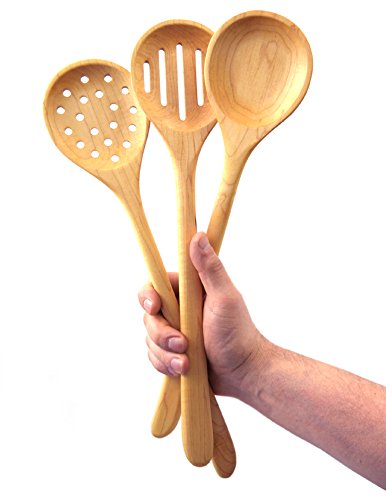 American Made Hard Maple Wood Long-Handled Cooking/Mixing/Stirring Spoons, 15", Set of 3
