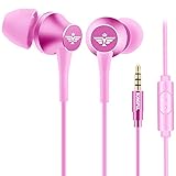 Earbud Headphone, AFUNTA Stereo in-Ear Earphone 3.5mm with Microphone Clear Sound Noise Isolating Ergonomic Comfort Compatible Cell Phone iPhone Samsung Sony iPad Laptop PC - Pink