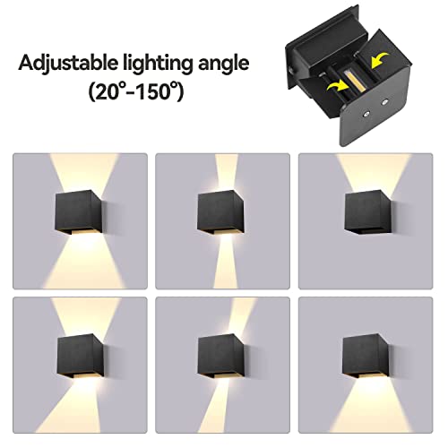 CANMEIJIA Set of 4 LED Outdoor Indoor Wall Lamps, 12 W Modern Black IP65 Outdoor Wall Lamp, 3000 K Angle Adjustment for Hallway Bedroom