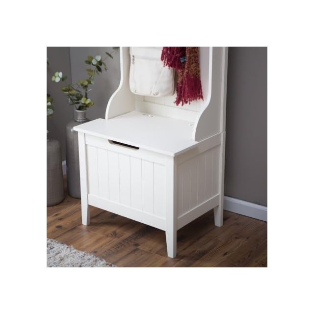 By Home Design Entryway Bench Coat RackAntique White Narrow Hall Trees