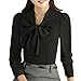 JHVYF Womens Bow Tie Neck Blouse Long Sleeve Casual Work Office Tops Button Down Shirts Black US 6(Tag 2XL)