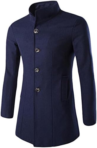 Gclear Men's Vintage Single Breasted Wool Blend Trench Pea Coat Navy Blue US XXS