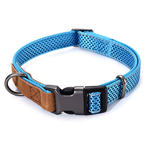 Mile High Life | Reflective Nylon Dog Collar | Small Dog Collar | Medium Dog Collar | Large Dog Collar | Leather Dog Collar(Blue Medium Neck 13″-17″ -40 lb)