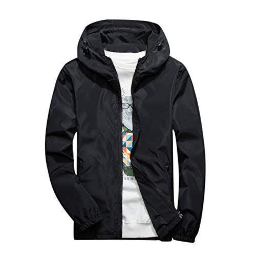 Aurorax Raincoats Waterproof Jacket Plus Size,Men Fall Parka,Long Hooded Coat Outwear Zipper Jacket (Black 2, XL)