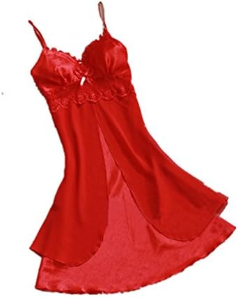 Woodin Sleeveless Nightdress Lace Sleep Dress V-neck Nighties Night Shirt Fashion Sleepwear Nightwear red XXL