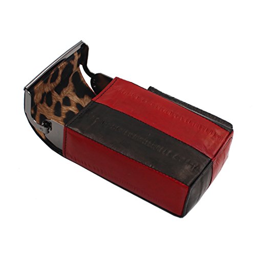 Vidlea Automatic Rising Genuine Eel Skin Leather Sliding Cigarette Case with Lighter Holder (Mix Red Black)