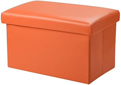 Foldable Leather Storage Ottoman Bench Footrest Stool, Coffee Table Cube For Home, Office, Garden, Traveling, 18"x12"x12" Folding Organizer Seat Prefect For Kids Adults Inoutdoorkit FSL02 (Orange)