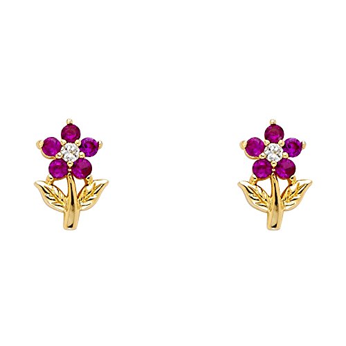 14k Gold Plated Brass Flower Stud Earrings with Screw Back