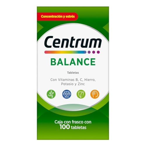 Centrum Multivitamínico Balance com Magnesio, Vitamina C, Hierro, Potasio y Zinc, 100 Tabletas