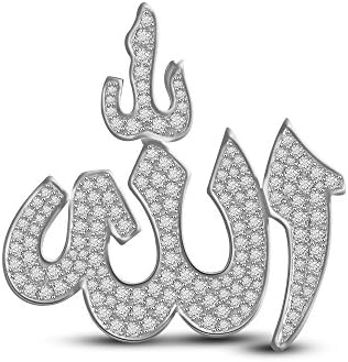 VIJISAN Christmas Festival and Allah Collection 14K White Gold Over 925 Sterling Silver 3.52 CT CZ Allah Pendant