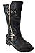 JJF Shoes Mango-31 Kids Black Round Toe Military Lace Up Knit Ankle Cuff Low Heel Combat Boots-13