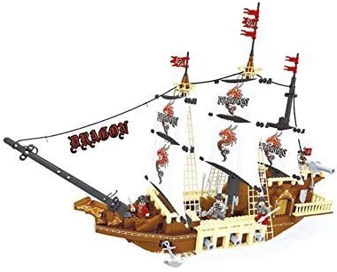 Ausini Pirates Caribbean Pirate Ship Sailboat with Action Figures Building Bricks 692pc Educational Blocks Set – Great Gift for Children
