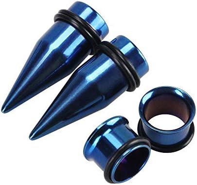 Stainless Steel Ear Gauge Taper Stretching and Single Flare Plugs Flesh Tunnel Kit with O-ring 2 Pairs