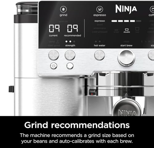 Ninja Luxe Premier ES601UK 3-in-1 Coffee Maker with Grinder and Frother for Latte, Cappuccino, Cold Brew & Espresso, Easy to Use, 4 Presets for Frothing, Silver, 2 Years Warranty