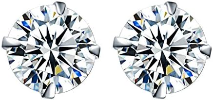 Earring Stud, 18K White Gold Plated Silver Brilliant Cut Simulated Diamond CZ Stud Earrings for Women Girls, 7mm (White)