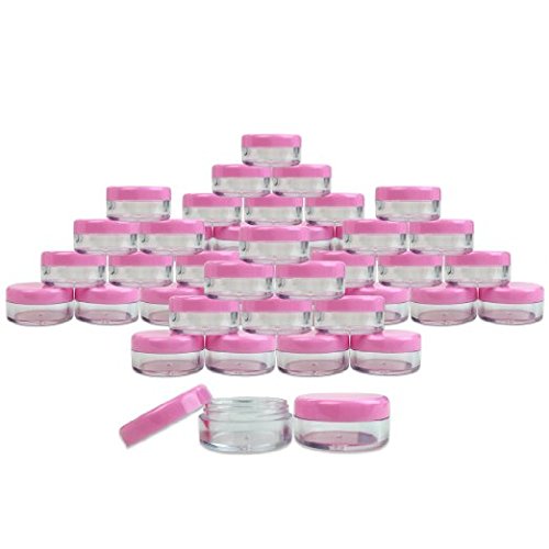 (Quantity: 2000 Pcs) Beauticom 5G/5ML High Quality Round Clear Jars with Pink Lids for Beads, Gems, Glitter, Charms, Small Arts and Crafts Items - BPA Free