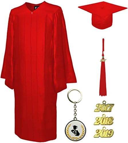 Graduation Cap and Gown and Tassel, Shiny, FIT4GRAD red, size 51