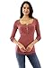 PattyBoutik Women Henley Crochet Lace Inset Long Sleeve Top (Rust Small)