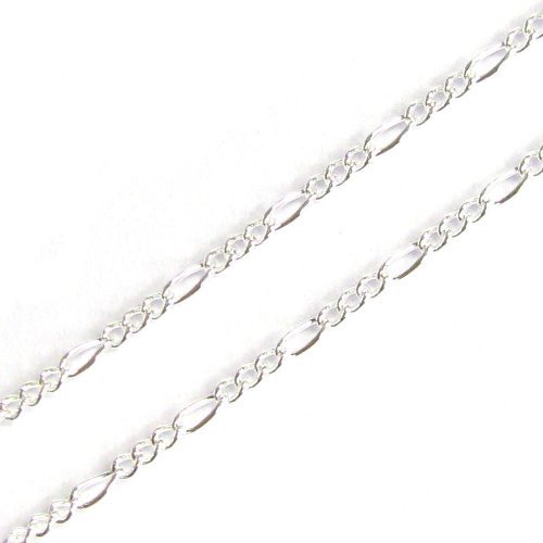 12 inches .925 Sterling Silver Bead Oval Link Figaro 3+1 Footage Chain/Findings/Bright