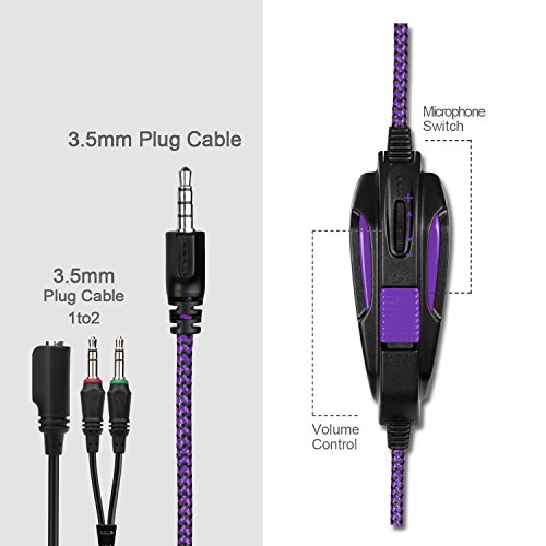 Anivia A9 3.5mm Wired Stereo Gaming Headset,Over Ear Noise Isolating Headphones with Microphone for PS4/NewXboxOne/PC/Mac/Smartphones/Tablets/Laptop-Black Purple - Thumbnail 5