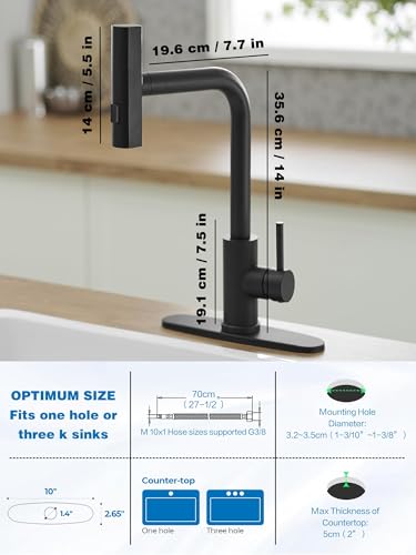 Kitchen Faucet with Pull Down Sprayer, 3 Function Waterfall Sink Faucet, Stainless Steel Utility Faucet, Single Handle for Kitchen Sink, Modern Design, Matte Black