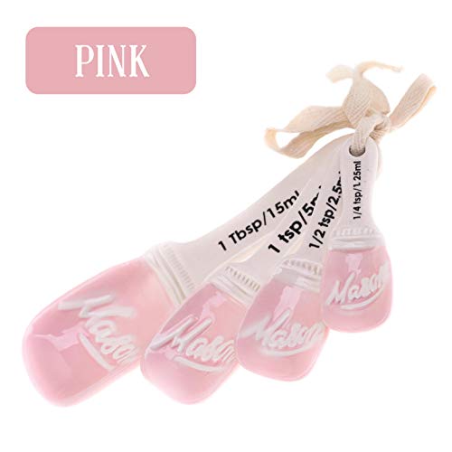 Goodscious-Pink-Ceramic-Mason-Jar-Measuring-Spoons-Spoons-with-Cotton-Ribbon-Tie-Measuring-Dry-and-Liquid-Ingredients-Rustic-Farmhouse-Kitchen-Decor-Cooking-and-Baking-Supplies-4-Piece-Set