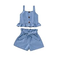 Heberry Toddler Baby Girls Clothing Ruffle Vest Tops Bow Shorts Outfits Set Blue