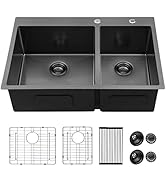 33 Kitchen Sink Black - Lordear 33 inch Kitchen Sink Drop-in Gunmetal Black Double Bowl 60/40 Sta...