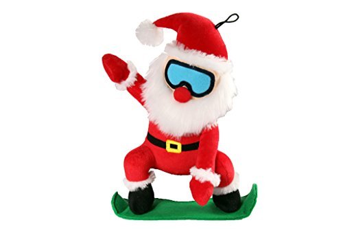 Petlou Holiday Squeak Crinkle Plush Dog Toys ,10-Inch CHR Green Snowboard Santa