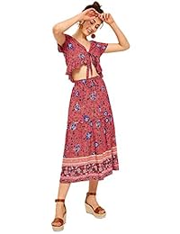 Falda larga con estampado floral bohemio para dama