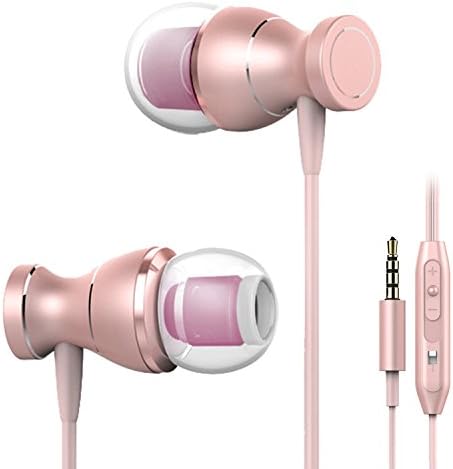 Earbuds, Rose Gold Earphones Wired Magnetic Ear Buds Volume Control Metal Headphones with Mic Noise Cancelling In Ear Phones for Girl Women, iPhone Android iPad Computer - Pink