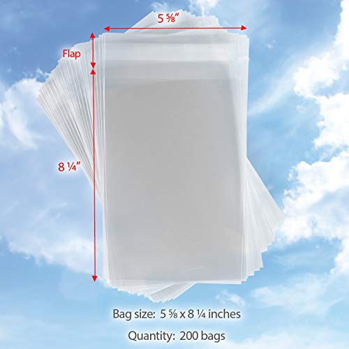 200 Pack of Clear Plastic Cello Sleeves (5.62 x 8.25 Inch) Resealable