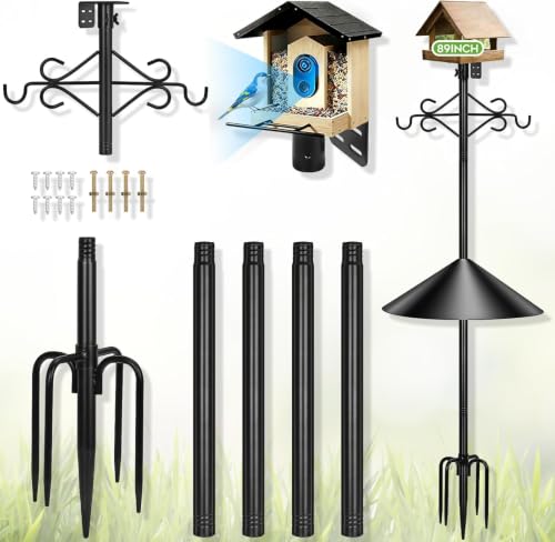 Gbekery 89’’ Bird Feeder Pole Heavy Duty with Squirrel Baffle & Double-Hook
