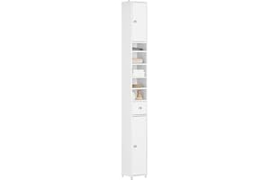 SOBUY Haotian BZR34-W, White Slim Tall Bathroom Storage Cabinet with 1 Drawer, 2 Doors and Adjustable Shelves, Freestanding Bathroom Storage Cabinet Shelf, 7.87x7.87x70.87 inch