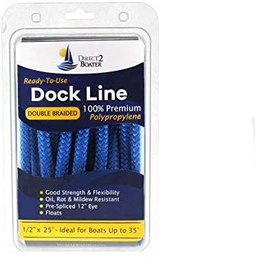 1/2" x 25' Blue Double Braided Polypropylene Dock Line - For Boats up to 35'