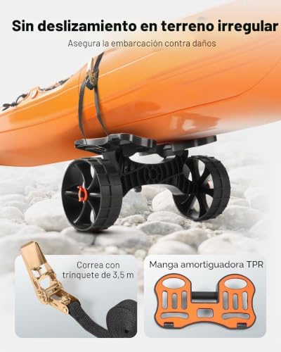 Remolque Horizontal para Kayak, Remolque Plegable 615 x 325 x 320 mm con Neumáticos de Goma Maciza de 25,4 cm y 1 Correa de Trinquete Carga 136 kg, Carrito para Tabla de Surf de Remo, Kayaks