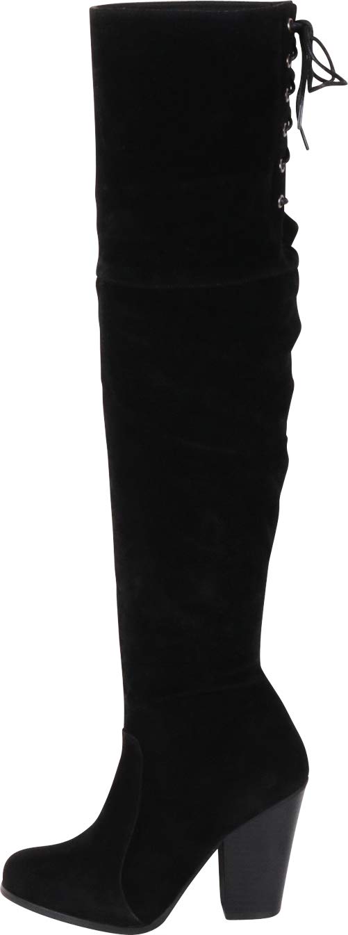 Chase & Chloe Max-2 Chunky Block Heel with Partial Side Zipper and Back Lace-Up Women's Tall Boot - Image 8