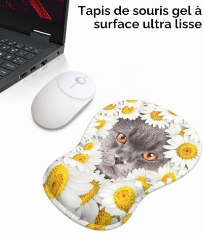 Tapis de Souris avec Support pour Repose-Poignets en Gel, Ergonomique Concave à Support Doux et Base antidérapante (Z-Chat-3)