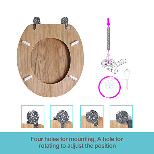 Angel Shield Antibacterial Wooden Toilet Seat - Adjustable Hinges, Always Fits, Never Slips - 45 x 37 x 5.6 cm (Solid Oak)