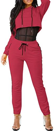 LaCouleur Hoodie and Sweatpants Set For Women Hoodie and Pants Tracksuit Sweat Suit Wine Red L