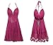 R.Vivimos Womens Summer Halter Deep V Neck Sexy Patchwork Mini Short Dresses Medium Fuchsia